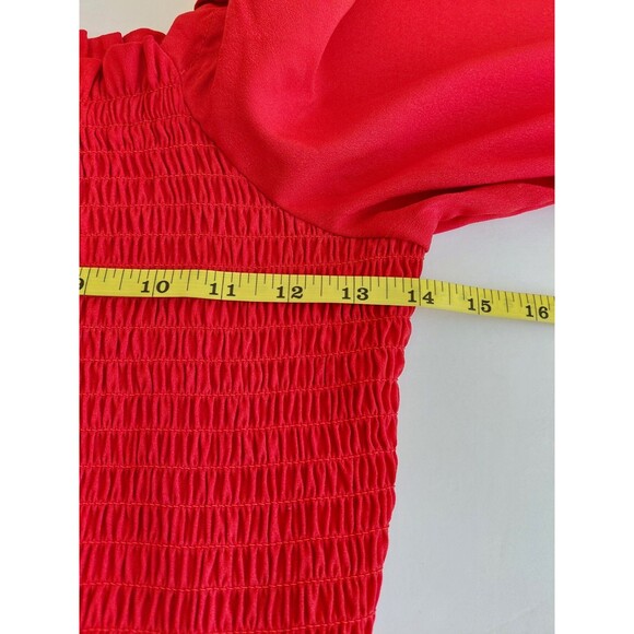 La Ligne Size XS Red Midi/Maxi Dress w/Puff Long Sleeve Smocking and Front Split - Picture 9 of 10
